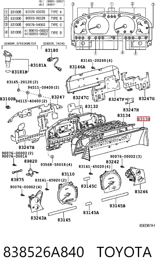 Скло щитка приладів 838526A840 Toyota
