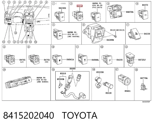 Кнопка коректора фар 8415202040 Toyota