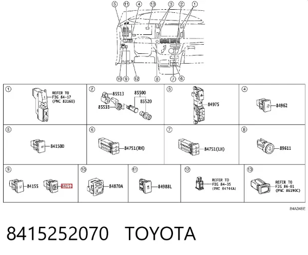 Кнопка коректора фар 8415252070 Toyota