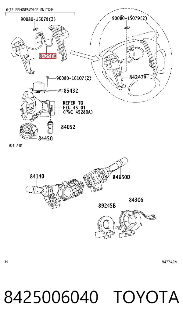 Блок кнопкових перемикачів кермового колеса 8425006040 Toyota