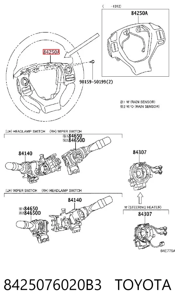Блок кнопкових перемикачів кермового колеса 8425076020B3 Toyota