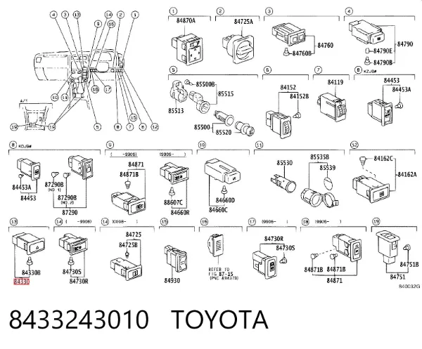 Кнопка аварійки 8433243010 Toyota