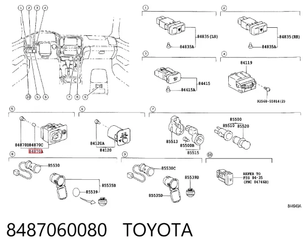 Блок керування дзеркалами заднього виду 8487060080 Toyota