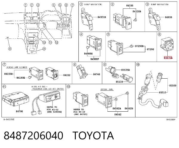 Блок керування дзеркалами заднього виду 8487206040 Toyota