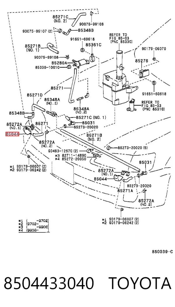 Форсунка омивача фари передньої 8504433040 Toyota