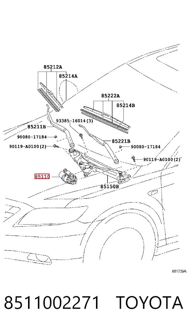 Двигун склоочисника лобового скла (трапеції) 8511002271 Toyota