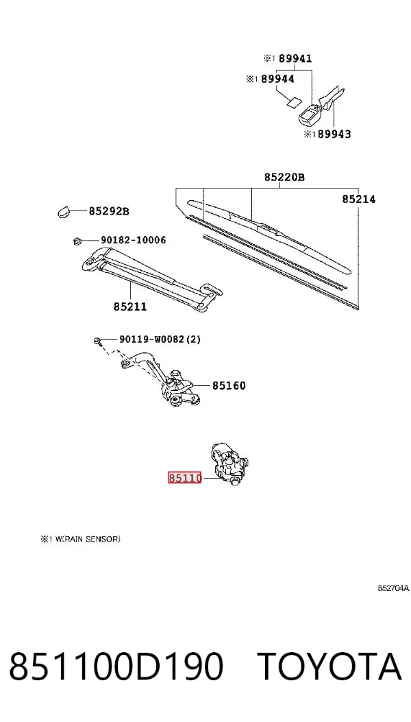 Двигун склоочисника лобового скла (трапеції) 851100D190 Toyota