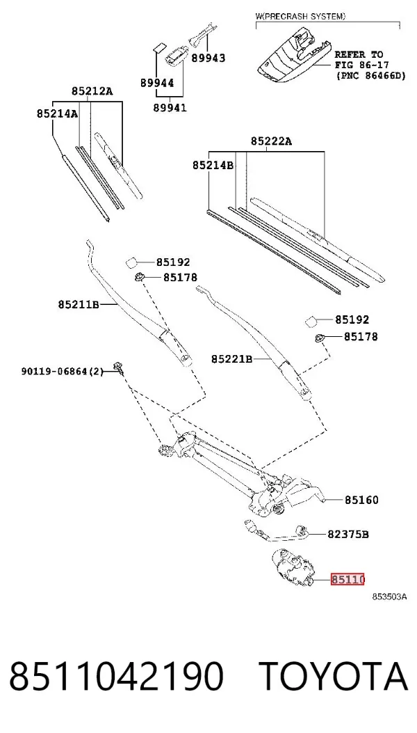 Двигун склоочисника лобового скла (трапеції) 8511042190 Toyota