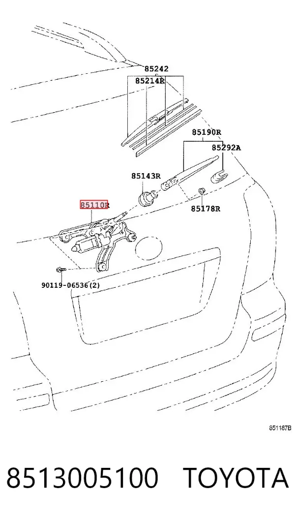 Моторчик заднього склоочисника 8513005100 Toyota