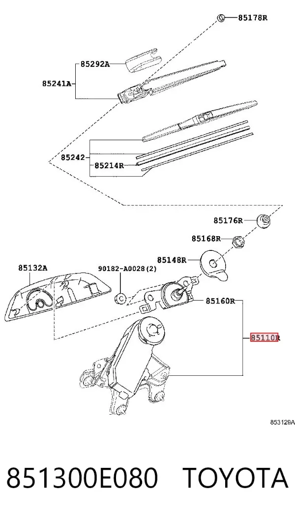 Моторчик заднього склоочисника 851300E080 Toyota