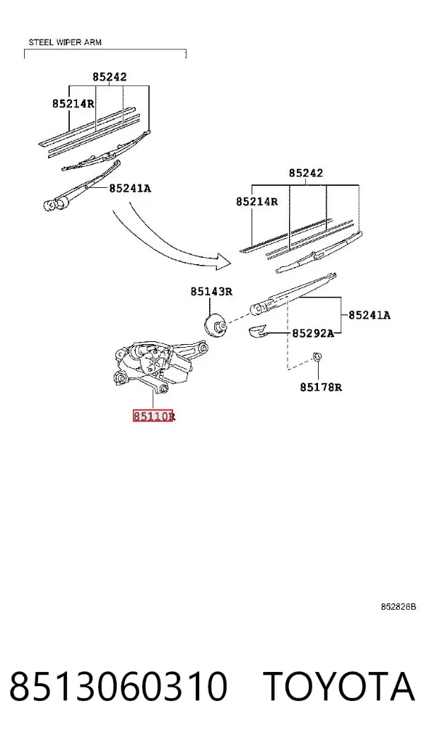 Моторчик заднього склоочисника 8513060310 Toyota