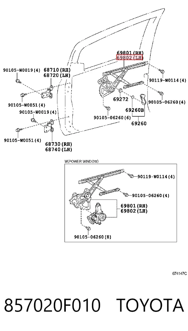 Склопідйомник передньої лівої двері 857020F010 Toyota