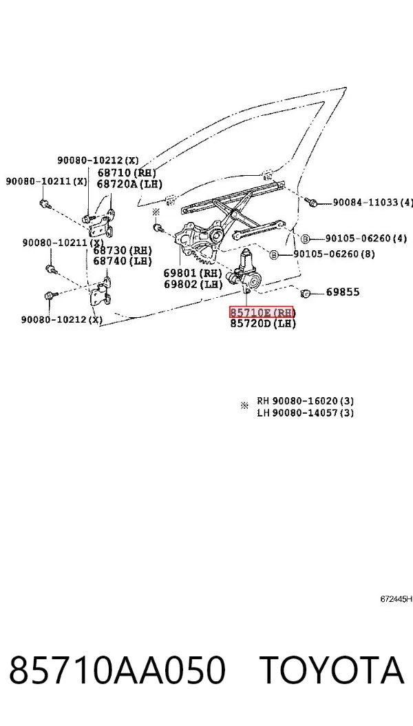 Двигун склопідіймача двері передньої, правої 85710AA050 Toyota