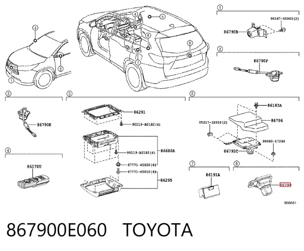 Камера системи забезпечення видимості 867900E060 Toyota