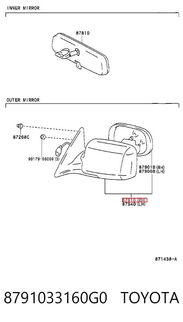 Дзеркало праве 8791033160G0 Toyota