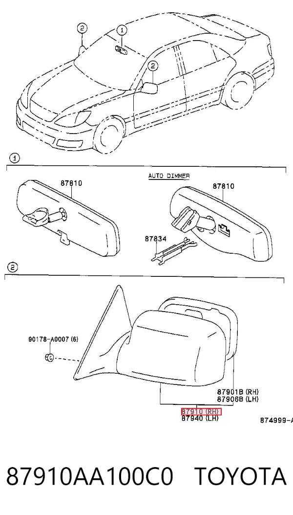 Дзеркало праве 87910AA100C0 Toyota