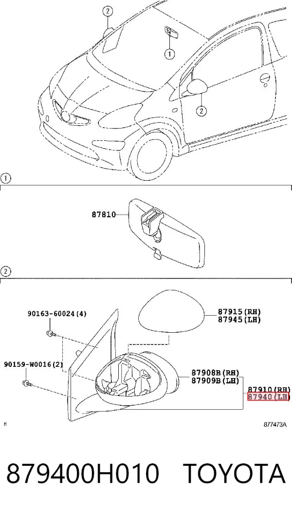 Ліве бокове дзеркало 879400H010 Toyota