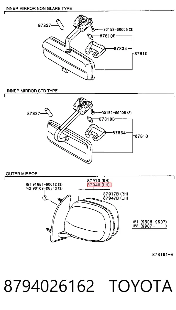 Ліве бокове дзеркало 8794026162 Toyota