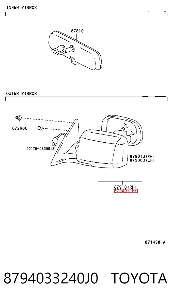 Ліве бокове дзеркало 8794033240J0 Toyota