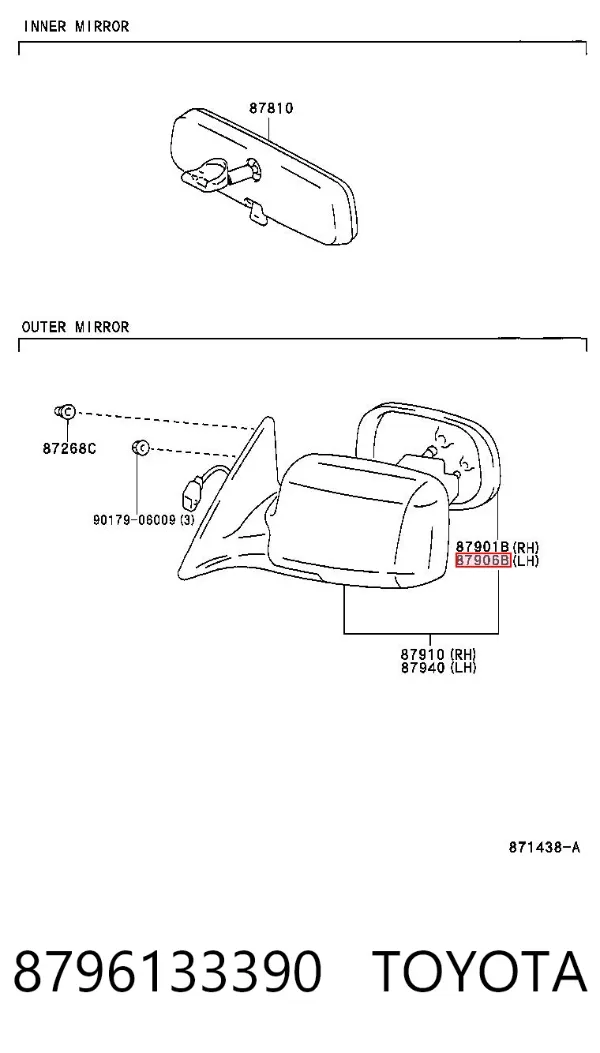 Ліве бокове дзеркало 8796133390 Toyota