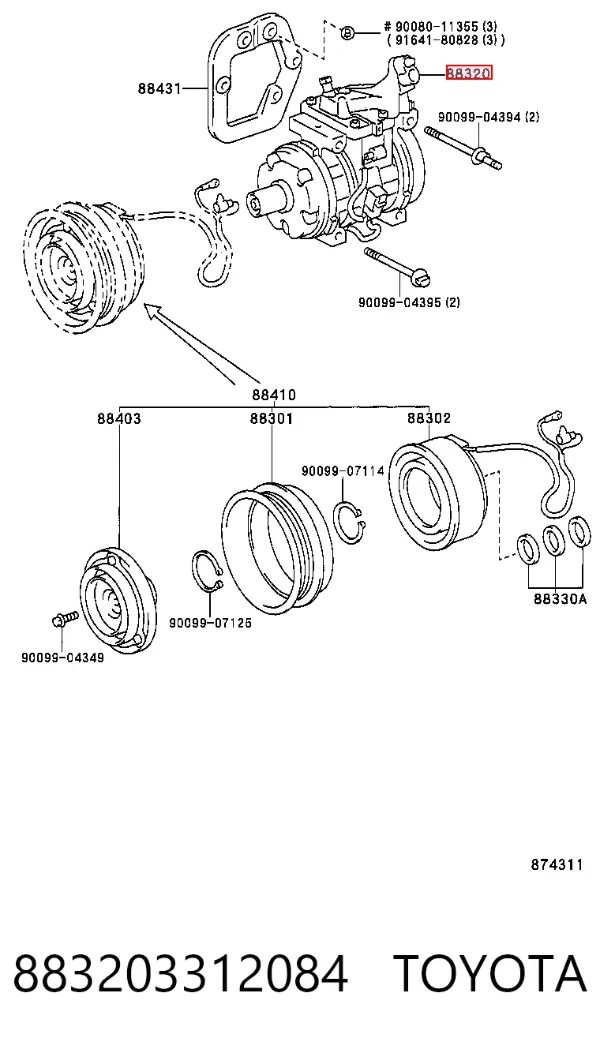 Компресор кондиціонера 883203312084 Toyota