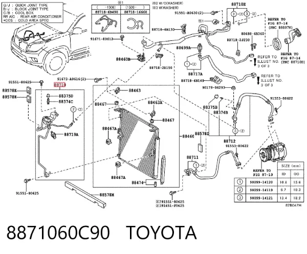 Шланг кондиціонера, від радіатора до випарника 8871060C90 Toyota