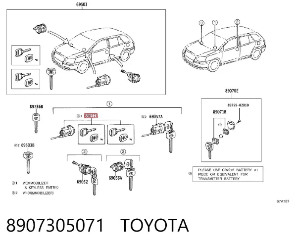 Личинка замка запалювання 8907305071 Toyota