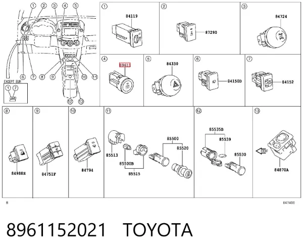 Кнопка запуску двигуна 8961152021 Toyota