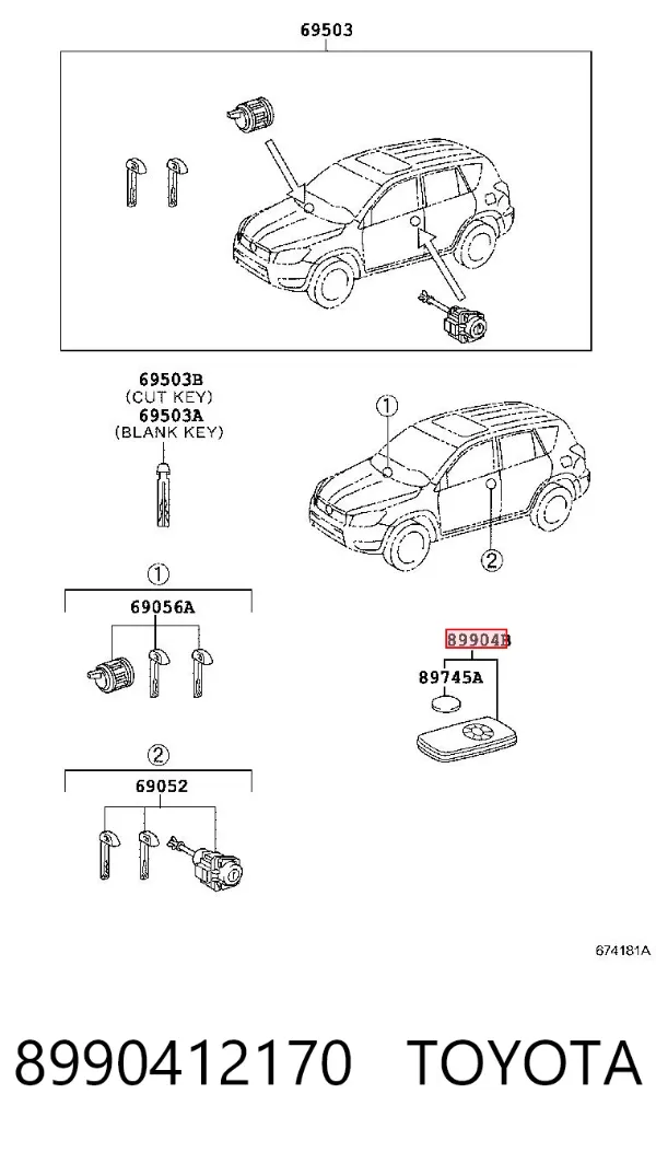 Ключ замка запалювання 8990412170 Toyota