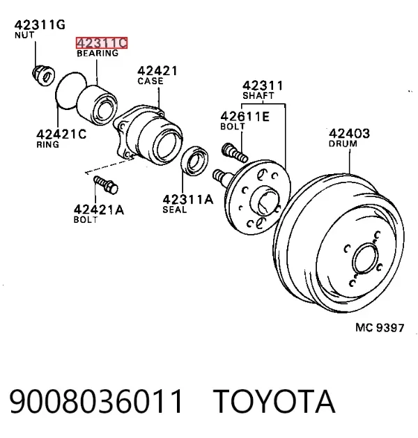Підшипник задньої ступиці 9008036011 Toyota