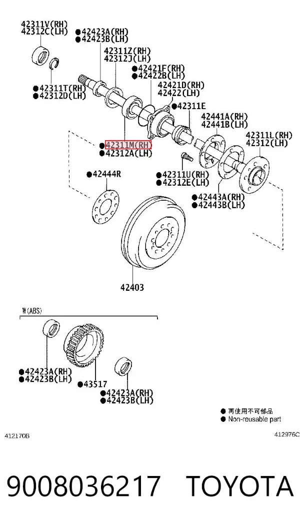 Підшипник задньої ступиці 9008036217 Toyota