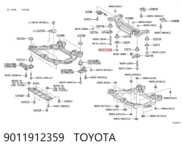 Болт кріплення задньої балки (підрамника) 9011912359 Toyota