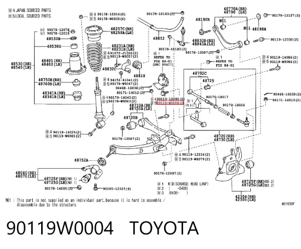 Болт кріплення заднього нижнього важеля 90119W0004 Toyota
