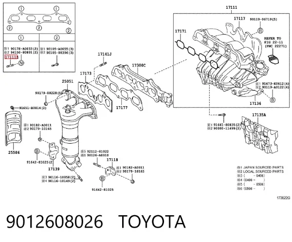 Шпилька випускного колектора 9012608026 Toyota