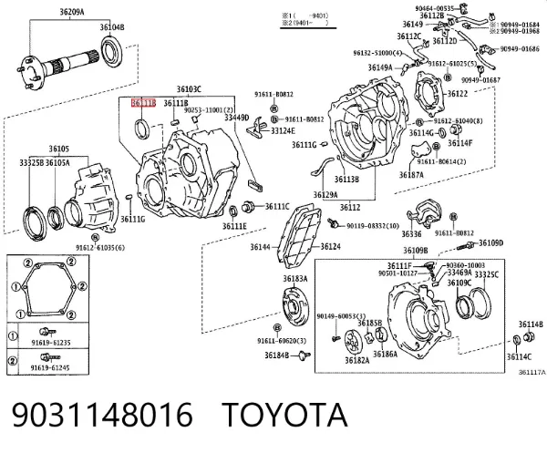Сальник роздавальної коробки, задній вихідний 9031148016 Toyota