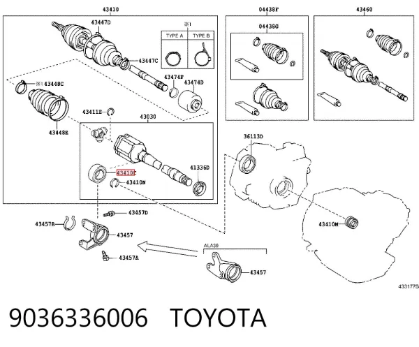 Підвісний підшипник передньої піввісі 9036336006 Toyota