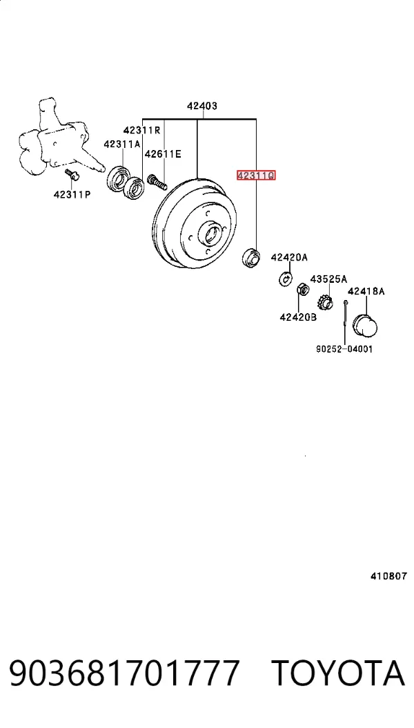 Підшипник маточини задньої, зовнішній 903681701777 Toyota