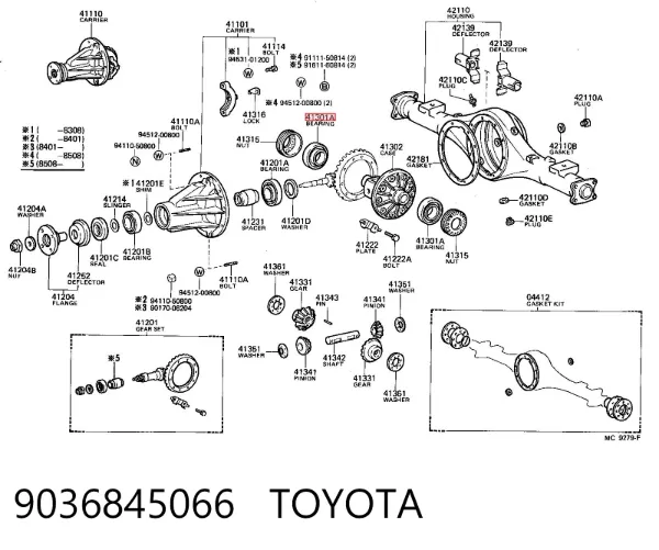 Підшипник піввісі заднього моста, внутрішній 9036845066 Toyota