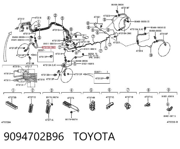 Шланг гальмівний передній, правий 9094702B96 Toyota