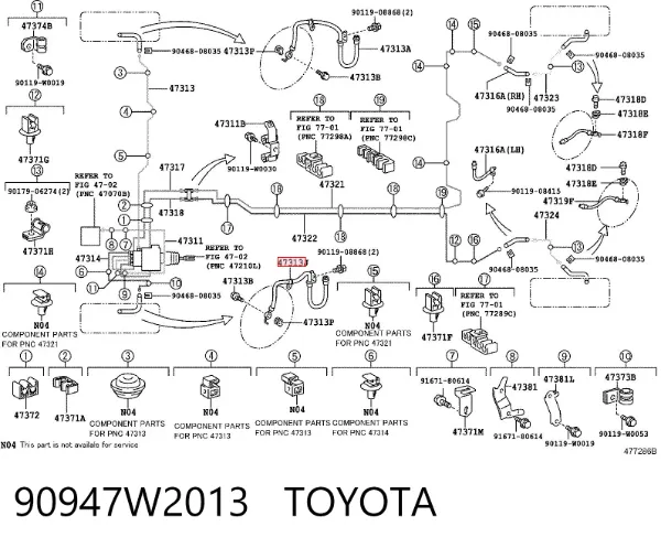 Шланг гальмівний передній, лівий 90947W2013 Toyota