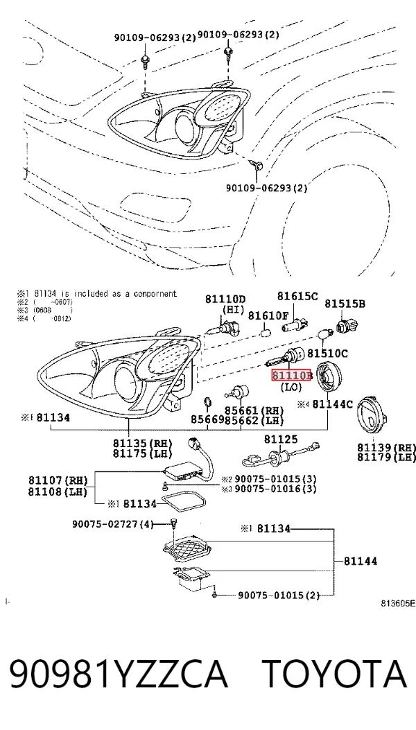 Лампочка ксеноновая 90981YZZCA Toyota