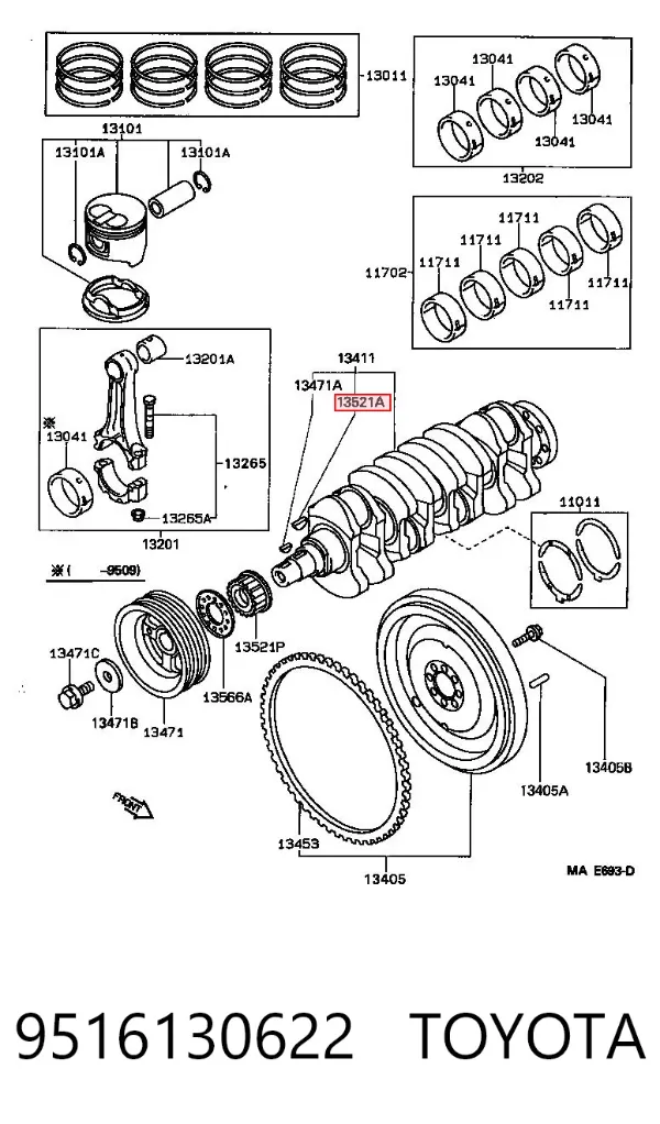 Шпонка коленвала 9516130622 Toyota