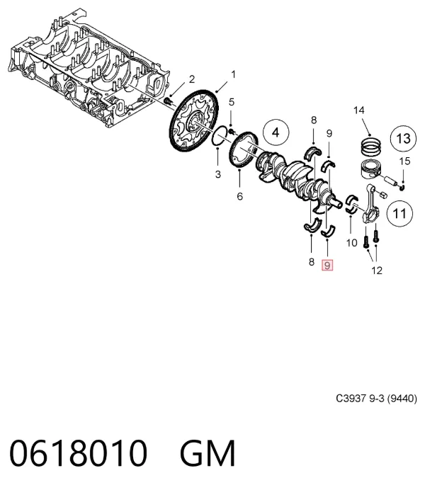 Вкладиші колінвала, корінні, комплект, стандарт (STD) 0618010 General Motors