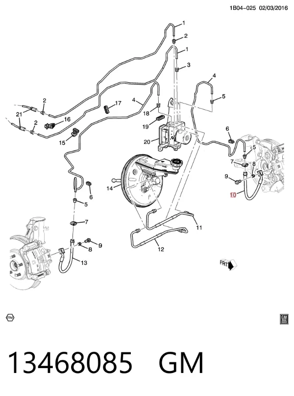 Шланг гальмівний передній, лівий 13468085 General Motors