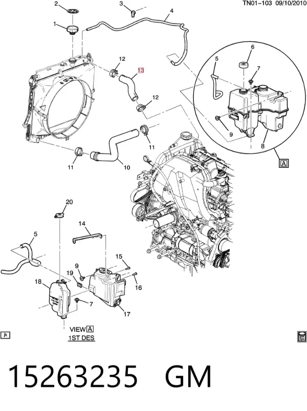 Шланг/патрубок радіатора охолодження, верхній 15263235 General Motors