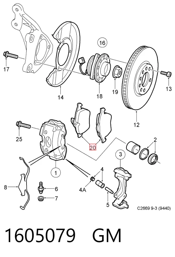 Передні тормозні колодки 1605079 General Motors