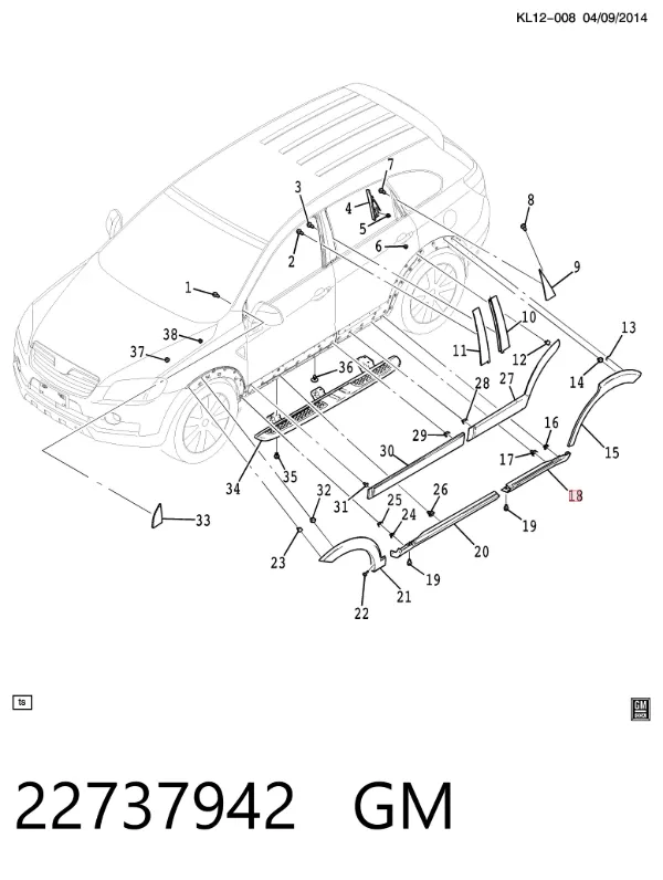 Накладка зовнішня (молдинг) порога, задня ліва 22737942 General Motors