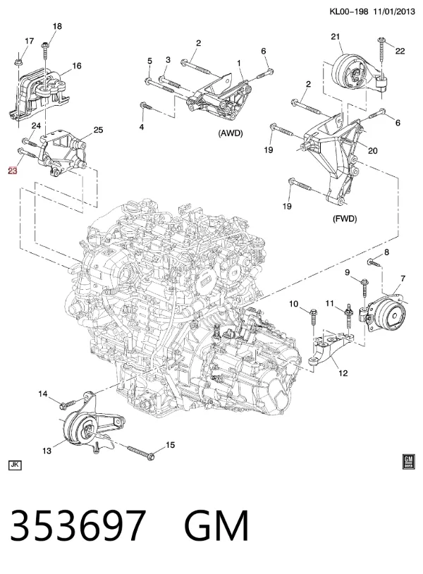 Болт кріплення передньої кульової опори до цапфи 353697 General Motors