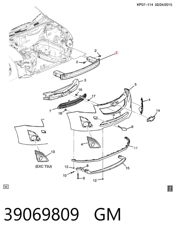 Підсилювач бампера переднього 39069809 General Motors