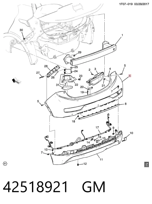 Бампер задній, верхня частина 42518921 General Motors